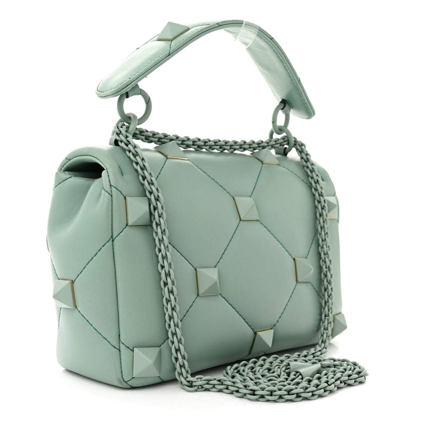 Nappa Enamel Monochrome Medium Roman Stud Shoulder Bag Morning Dew