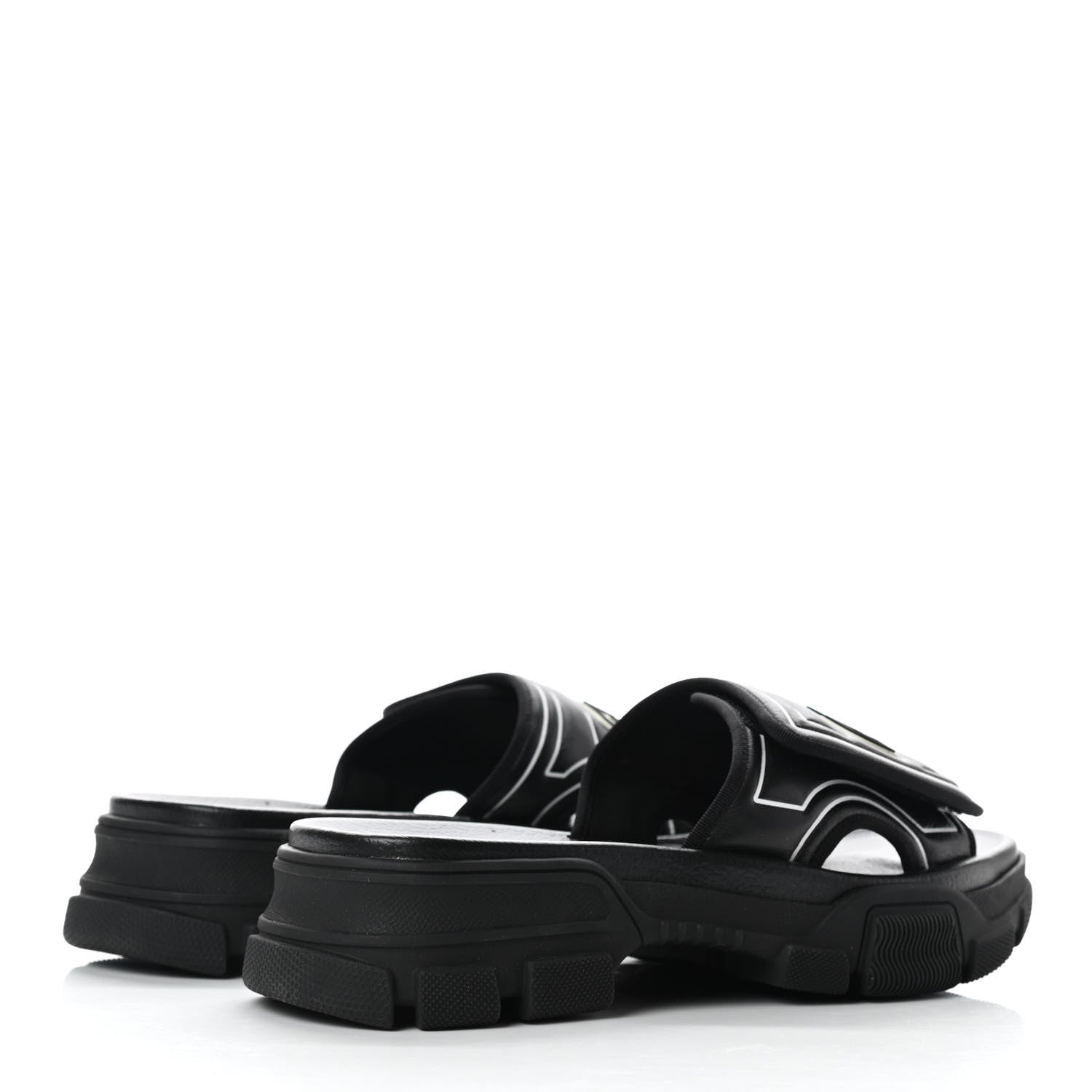 Gucci Nappa Grosgrain Logo Mens Velcro Chunky Slide Sandals 7 Black 4 of 7