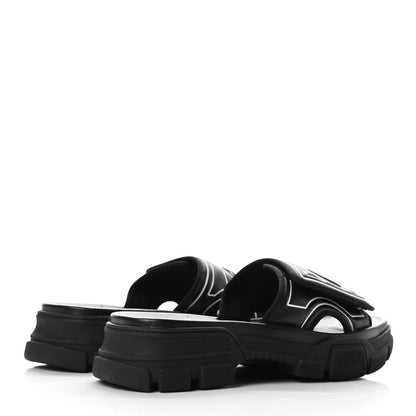 Gucci Nappa Grosgrain Logo Mens Velcro Chunky Slide Sandals 7 Black 4 of 7