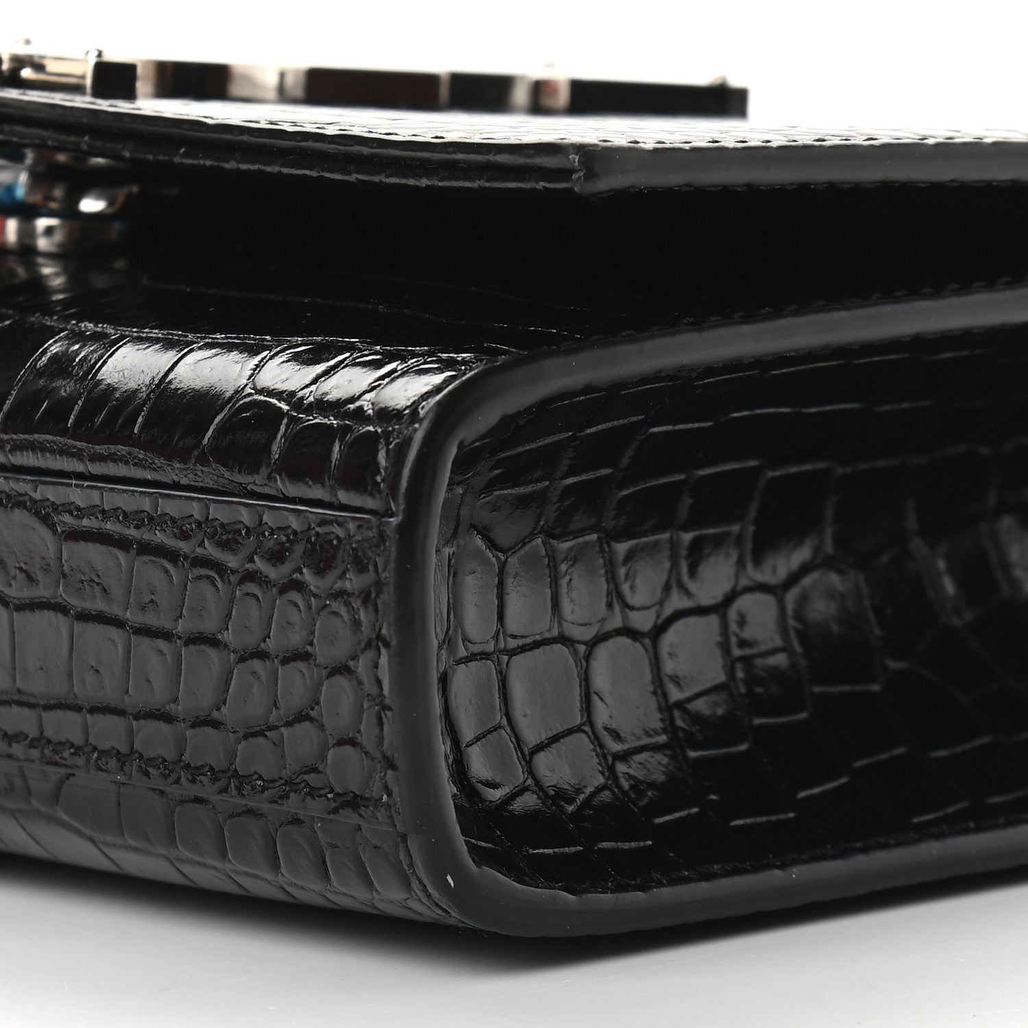 Saint Laurent Calfskin Crocodile Embossed Small Classic Monogram Kate Tassel Satchel Black 8 of 8