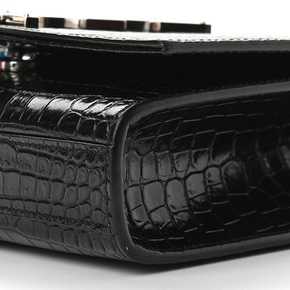 Saint Laurent Calfskin Crocodile Embossed Small Classic Monogram Kate Tassel Satchel Black 8 of 8