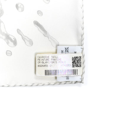 Hermes Silk Peinture Fraiche Pocket Square White Gris Perle 3 of 5