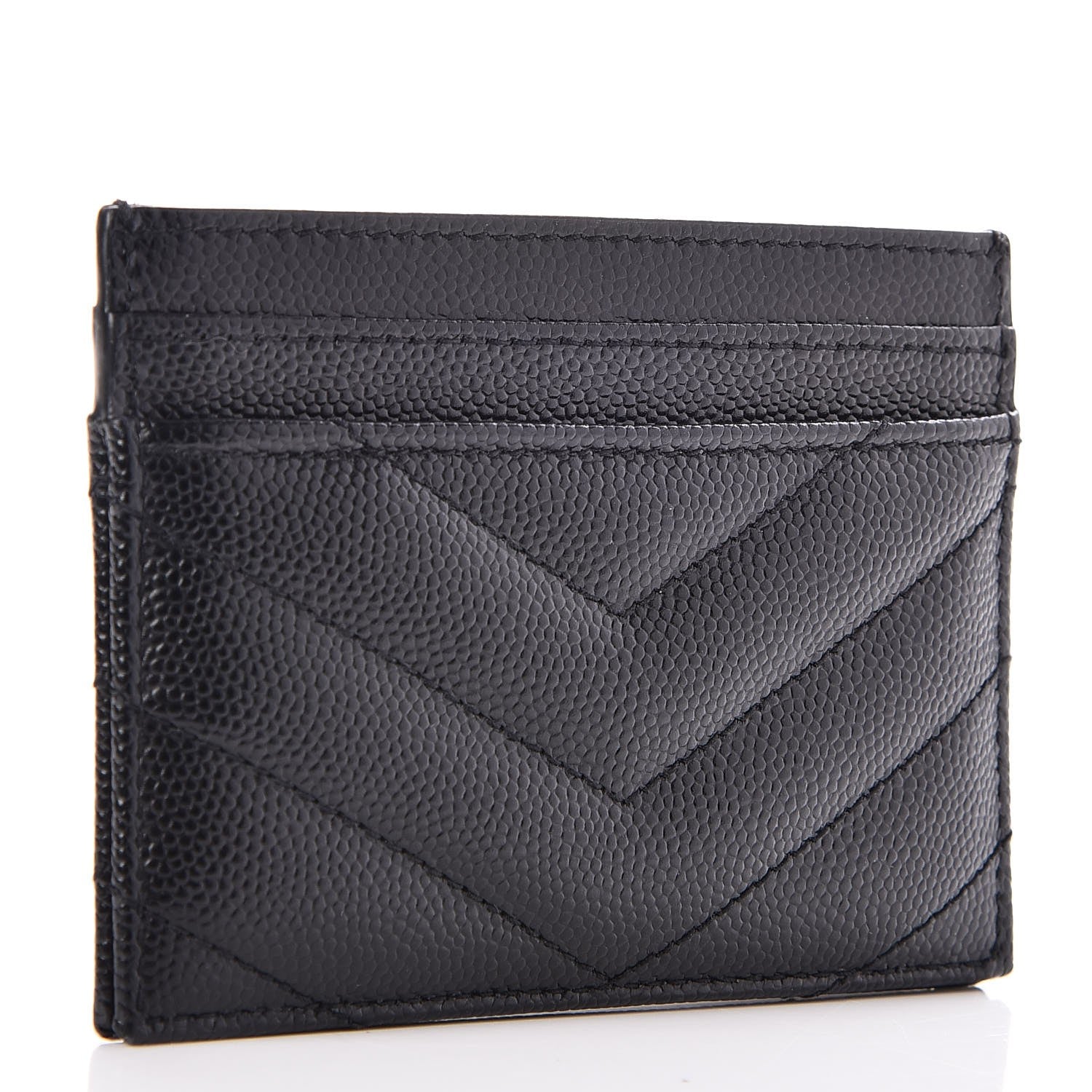 Saint Laurent Grain De Poudre Matelasse Chevron Monogram Credit Card Case Black 3 of 8