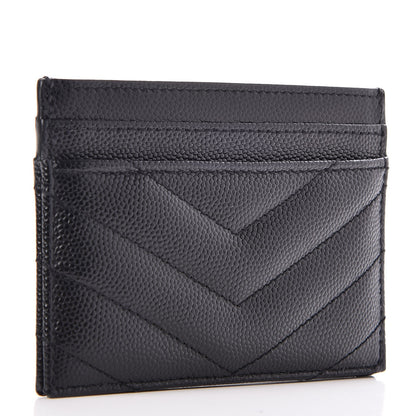 Saint Laurent Grain De Poudre Matelasse Chevron Monogram Credit Card Case Black 3 of 8