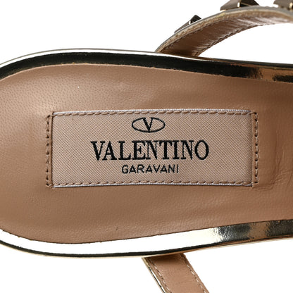 Valentino Garavani Metallic Pebbled Calfskin Rockstud 90mm Cage Mules 38 Platino 6 of 8