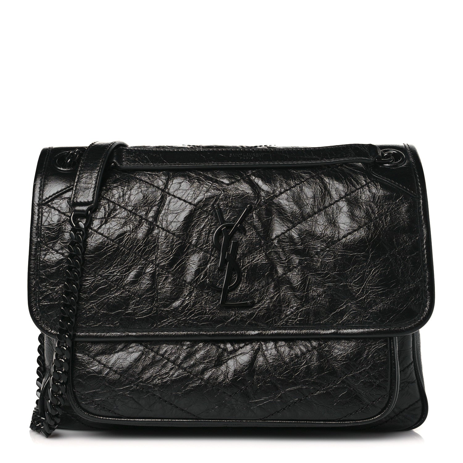 Saint Laurent Crinkled Calfskin Matelasse Monogram Medium Niki Chain Satchel Black 1 of 9