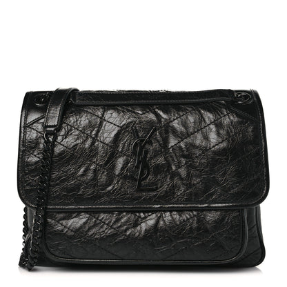 Saint Laurent Crinkled Calfskin Matelasse Monogram Medium Niki Chain Satchel Black 1 of 9