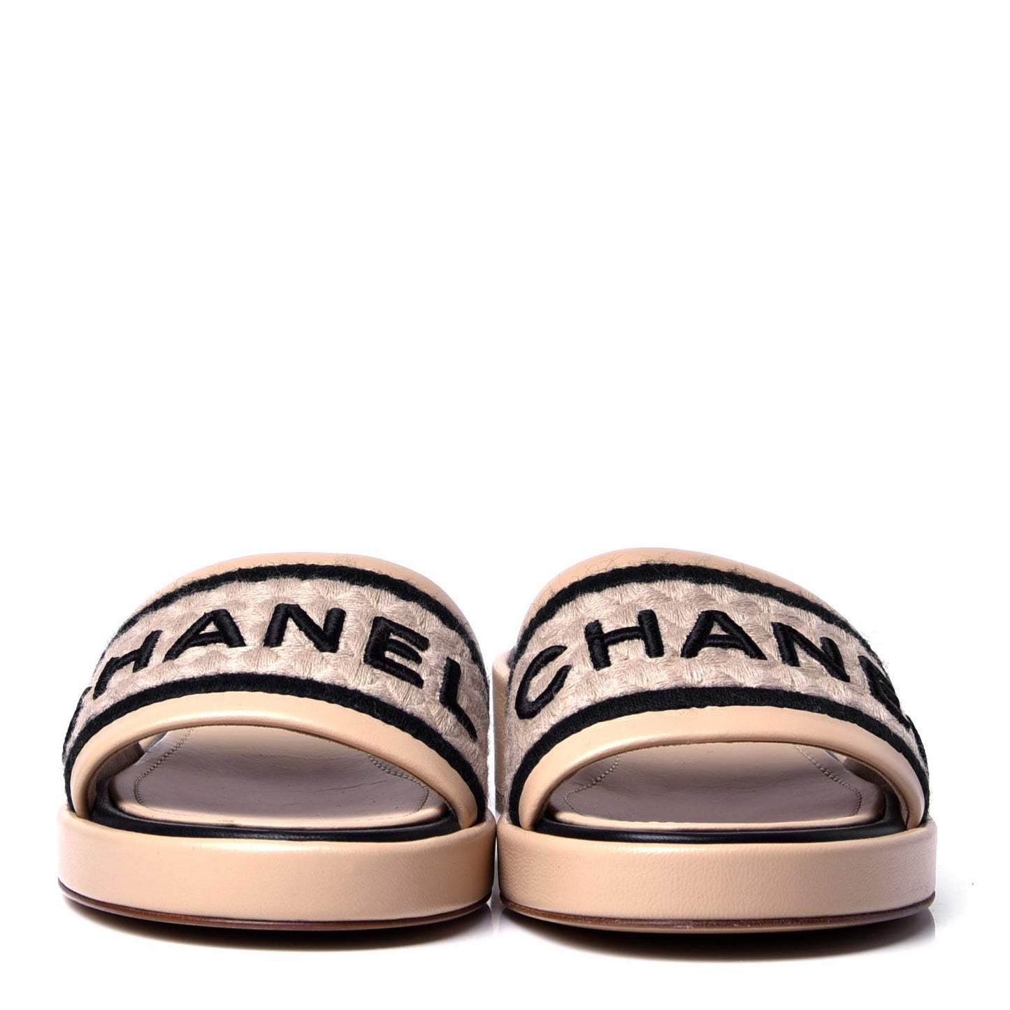 Lambskin Embroidered Logo Mules 35 Beige Black