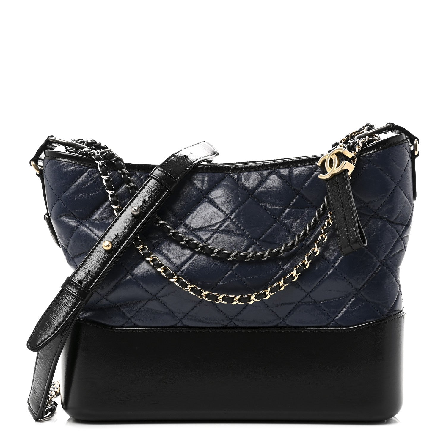 Chanel Aged Calfskin Quilted Medium Gabrielle Hobo Navy Black 1 of 10