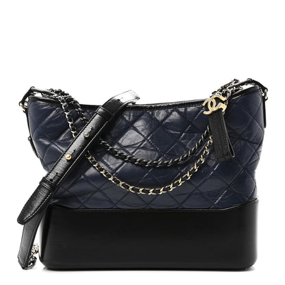Chanel Aged Calfskin Quilted Medium Gabrielle Hobo Navy Black 1 of 10