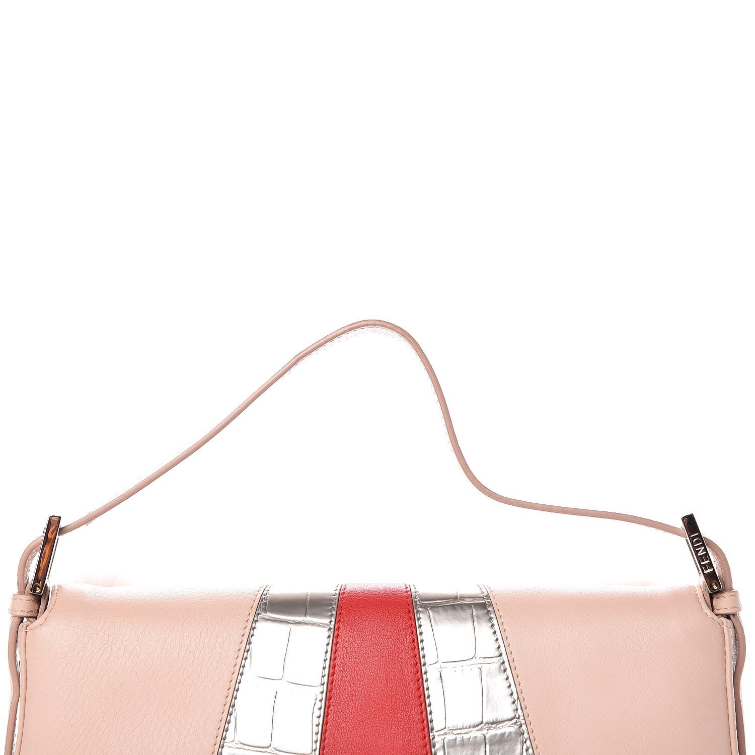 Fendi Calfskin Fox Mink Fur Monster Crocodile Embossed Baguette Rosa Plaster Multicolor 11 of 11