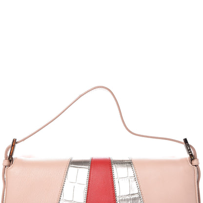 Fendi Calfskin Fox Mink Fur Monster Crocodile Embossed Baguette Rosa Plaster Multicolor 11 of 11