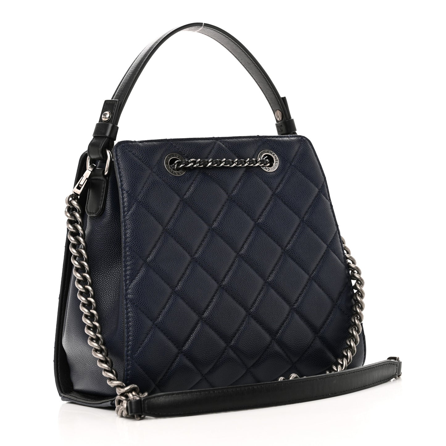 Caviar Quilted Small CC Bucket Bag Navy