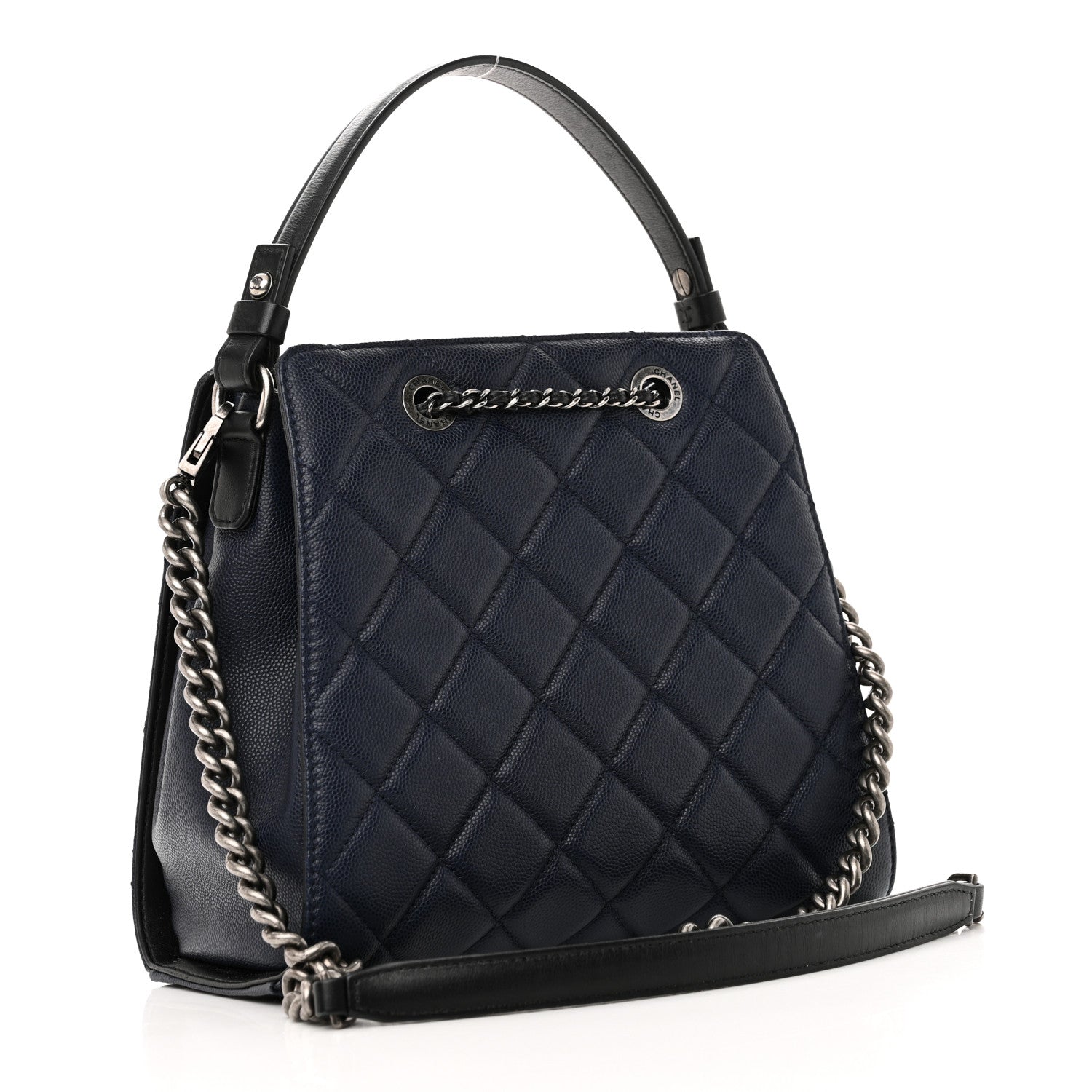 Chanel Caviar Quilted Small CC Bucket Bag Navy 3 of 10