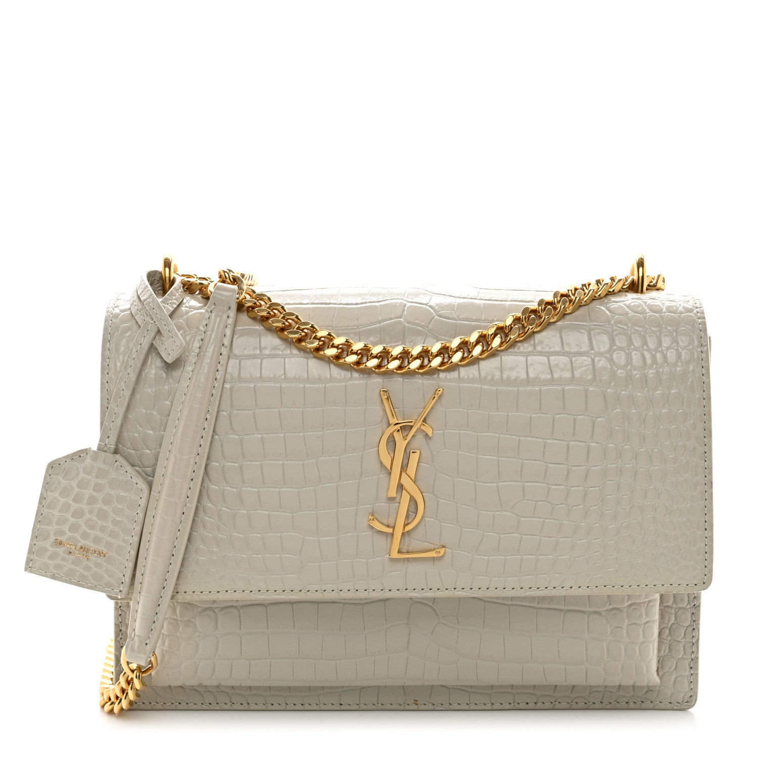Saint Laurent Calfskin Crocodile Embossed Medium Monogram Sunset Blanc Vintage 1 of 14