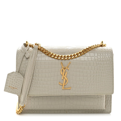 Saint Laurent Calfskin Crocodile Embossed Medium Monogram Sunset Blanc Vintage 1 of 14