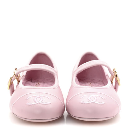 Chanel Lambskin Mary Jane Flats 37.5 Light Pink 3 of 9