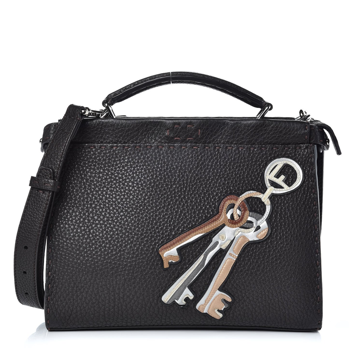Calfskin Romano Selleria Mini Peekaboo Iconic Fit Satchel Brown