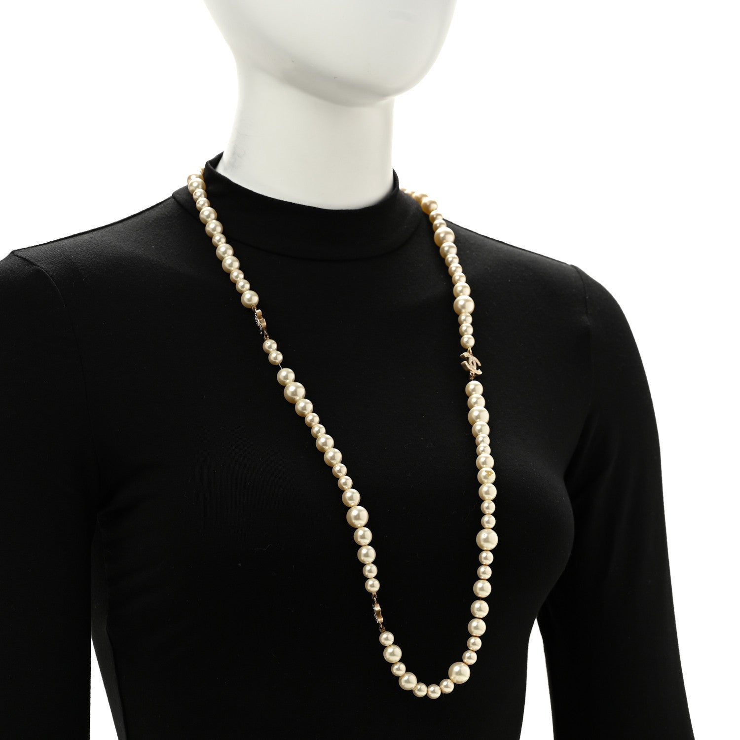 Chanel Crystal Pearl CC Long Necklace Gold 2 of 5