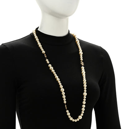 Chanel Crystal Pearl CC Long Necklace Gold 2 of 5