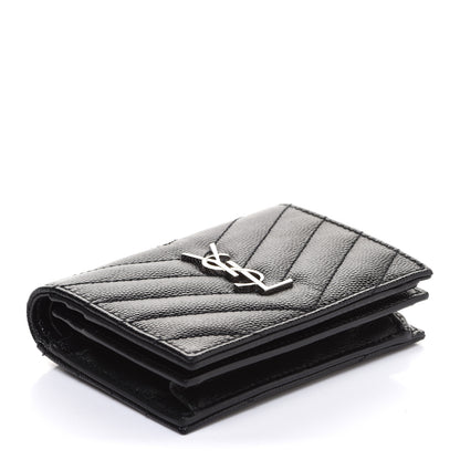 Saint Laurent Grain De Poudre Matelasse Chevron Monogram Card Case Black 4 of 8