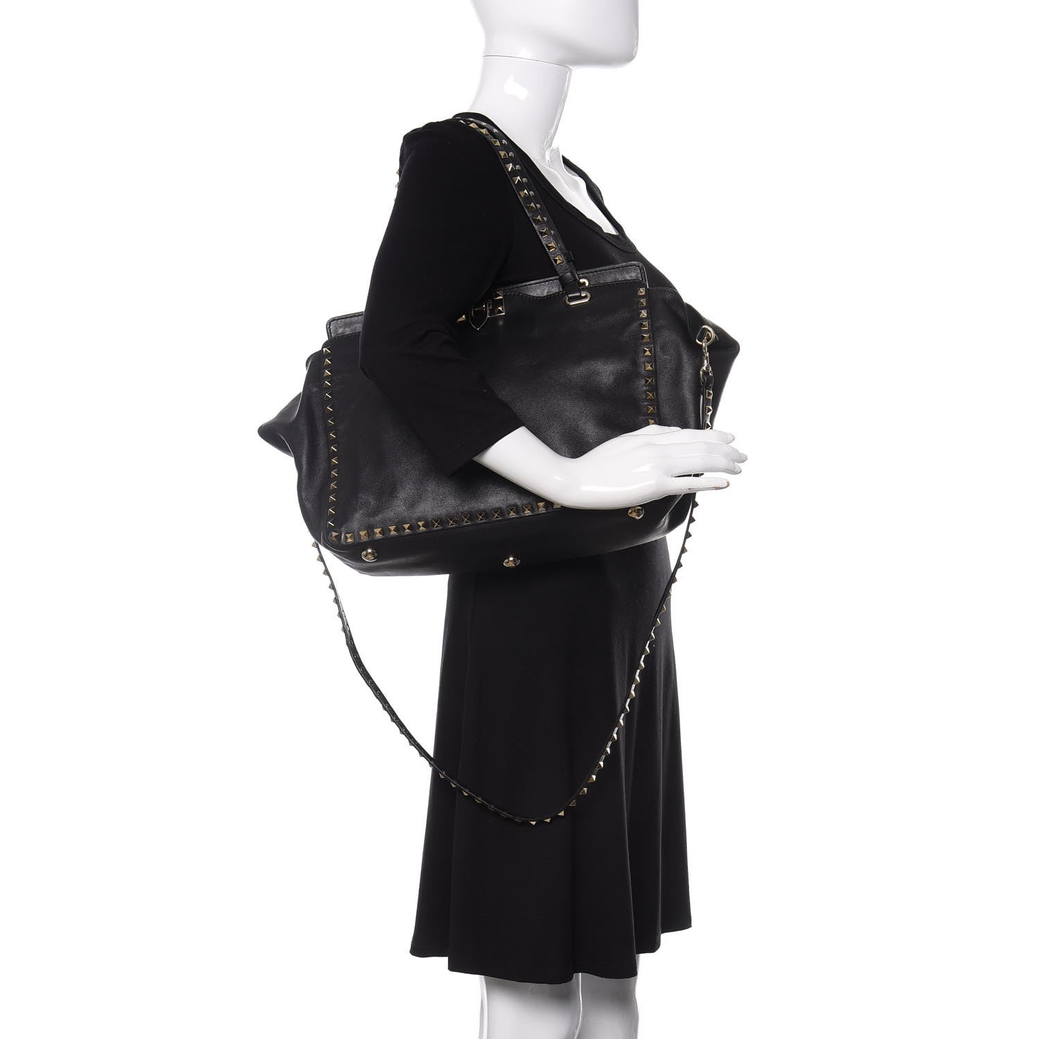 Valentino Garavani Vitello Medium Rockstud Tote Black 3 of 14