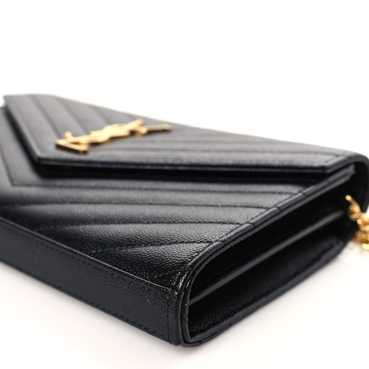 Grain De Poudre Matelasse Chevron Monogram Chain Wallet Black