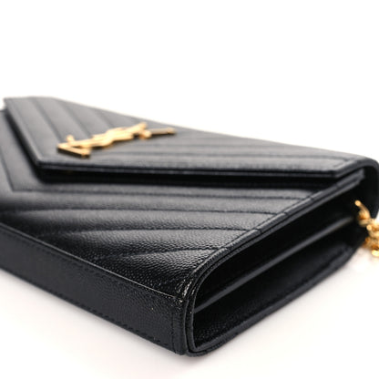 Saint Laurent Grain De Poudre Matelasse Chevron Monogram Chain Wallet Black 9 of 9