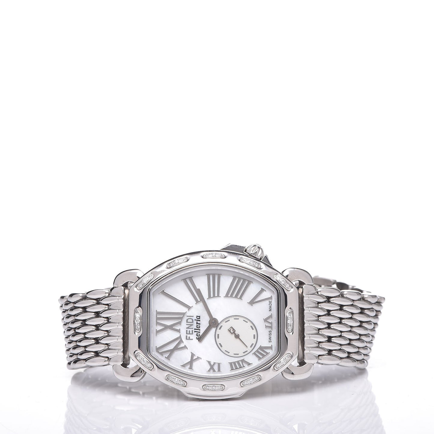 Stainless Steel Diamond Mother of Pearl 34mm Selleria Tonneau Quartz Watch