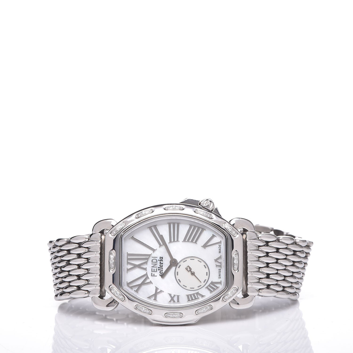 Fendi Stainless Steel Diamond Mother of Pearl 34mm Selleria Tonneau Quartz Watch 3 of 9
