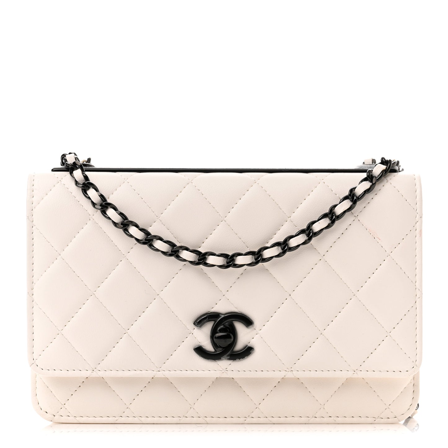 Lambskin Quilted Trendy CC Wallet On Chain WOC White