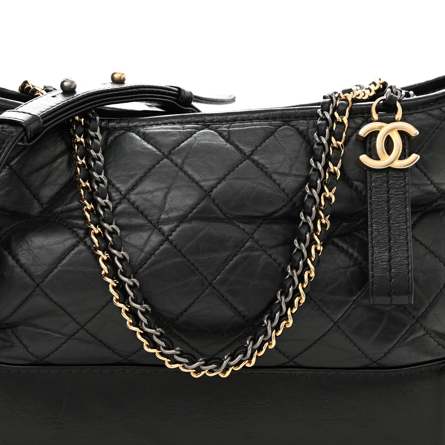 Aged Calfskin Quilted Medium Gabrielle Hobo Black