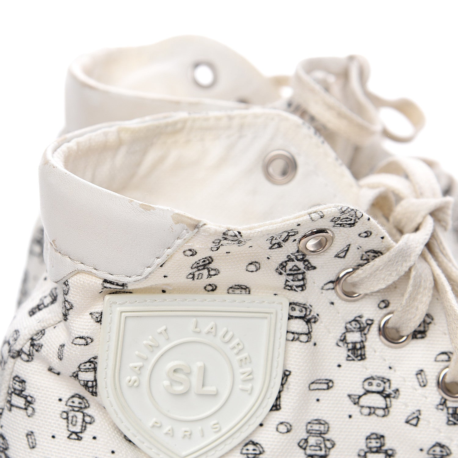 Saint Laurent Canvas Mini Robot Print Bedford Hightop Sneakers 36.5 Cream 8 of 11