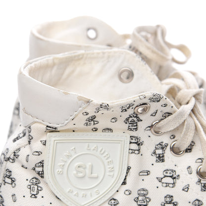 Saint Laurent Canvas Mini Robot Print Bedford Hightop Sneakers 36.5 Cream 8 of 11