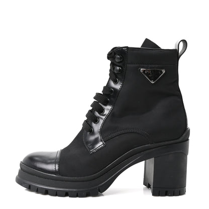 Prada Spazzolato Re-Nylon Metal Triangle Logo Lace Up 55mm Ankle Boots 39.5 Black 1 of 9