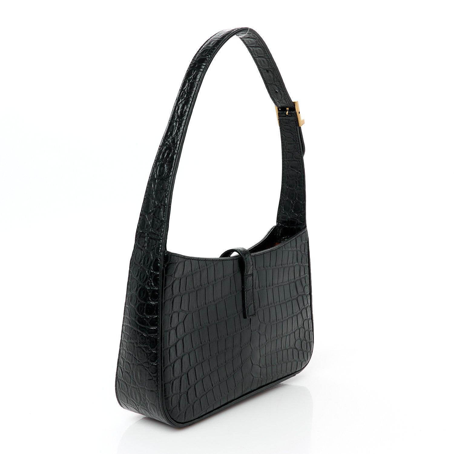 Saint Laurent Calfskin Crocodile Embossed Le 5 A 7 Hobo Black 3 of 11