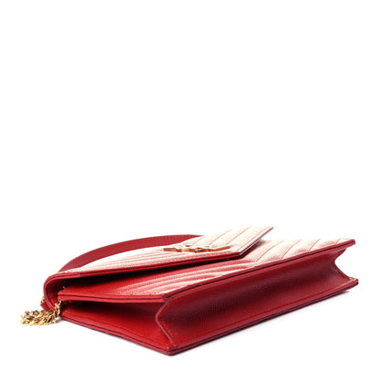 Saint Laurent Grain De Poudre Matelasse Chevron Monogram Envelope Chain Wallet New Red 4 of 10