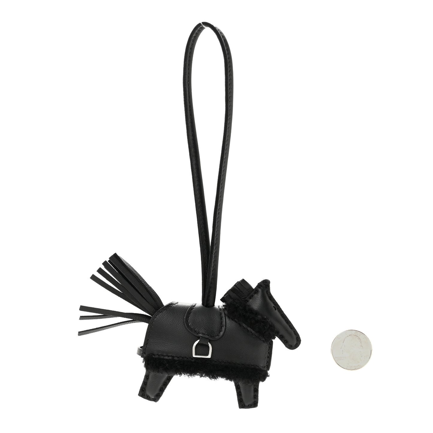 Milo Lambskin Merinos Wool Grigri Rodeo Robeo Plush Bag Charm PM Black