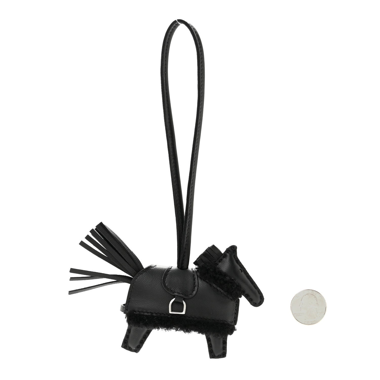 Hermes Milo Lambskin Merinos Wool Grigri Rodeo Robeo Plush Bag Charm PM Black 2 of 4