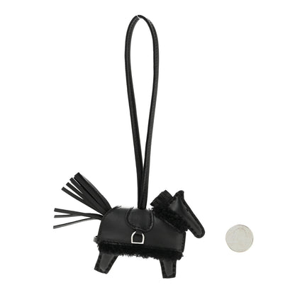 Hermes Milo Lambskin Merinos Wool Grigri Rodeo Robeo Plush Bag Charm PM Black 2 of 4