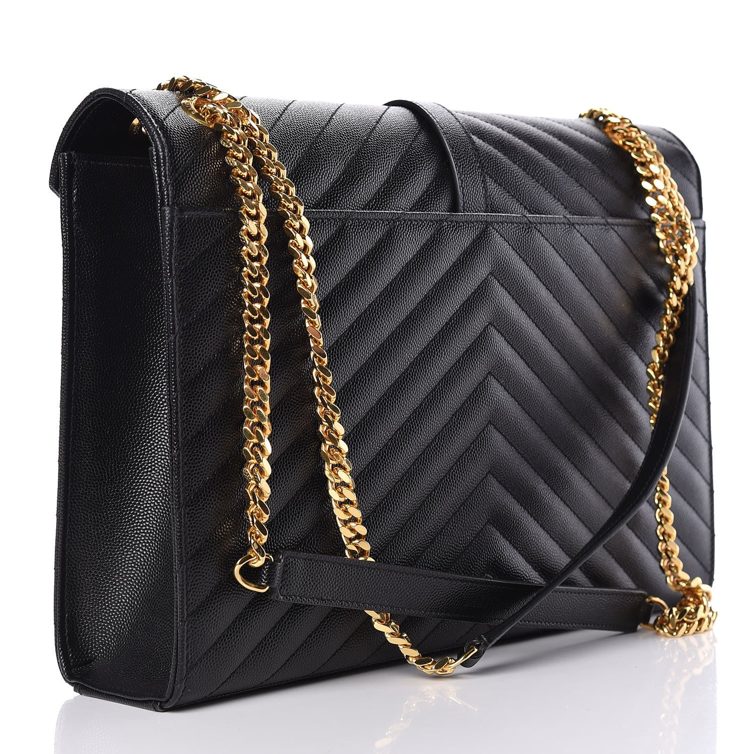 Saint Laurent Grain De Poudre Matelasse Chevron Large Monogram Satchel Black 3 of 9