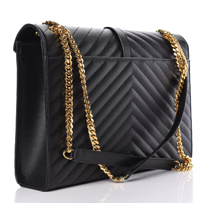 Saint Laurent Grain De Poudre Matelasse Chevron Large Monogram Satchel Black 3 of 9