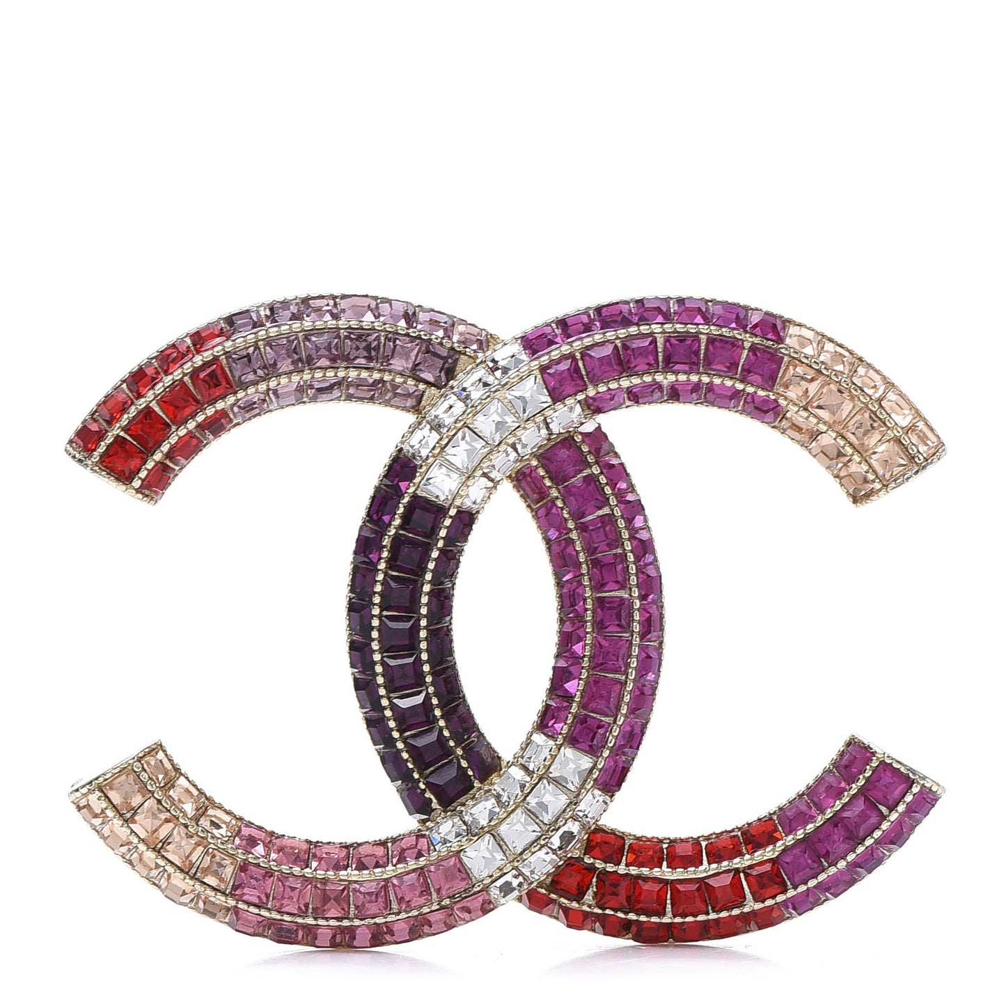 Baguette Crystal CC Brooch Gold Fuchsia Purple