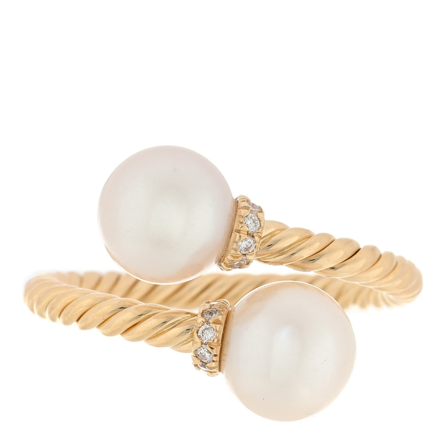 David Yurman 18K Yellow Gold Diamond Pearl 7.5mm Solari Bypass Ring 51 5.75 1 of 4