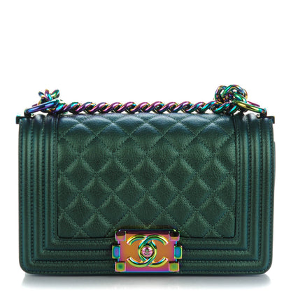 Chanel Iridescent Goatskin Quilted Small Boy Flap Green 1 of 7
