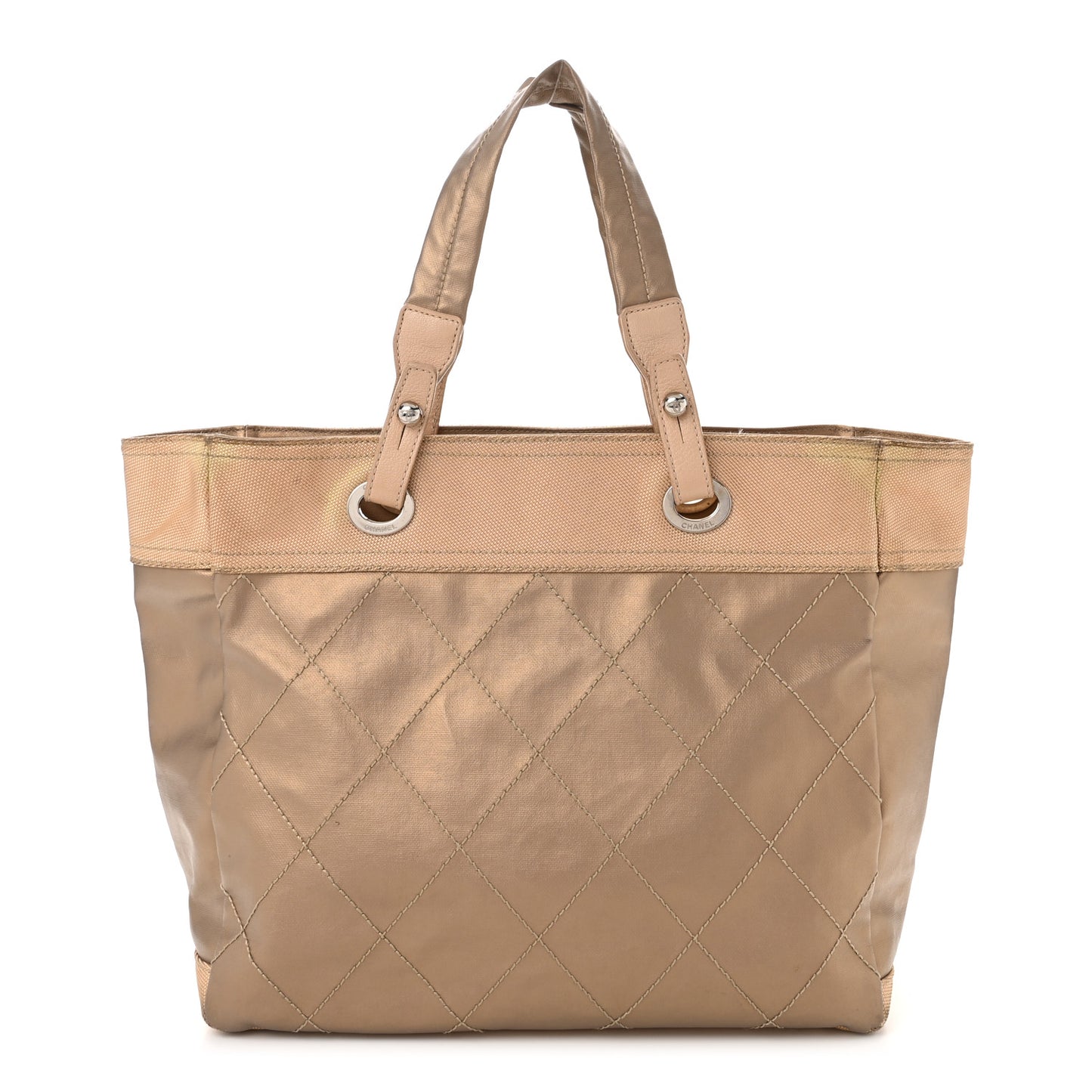 Metallic Coated Canvas Large Paris Biarritz Tote Gold