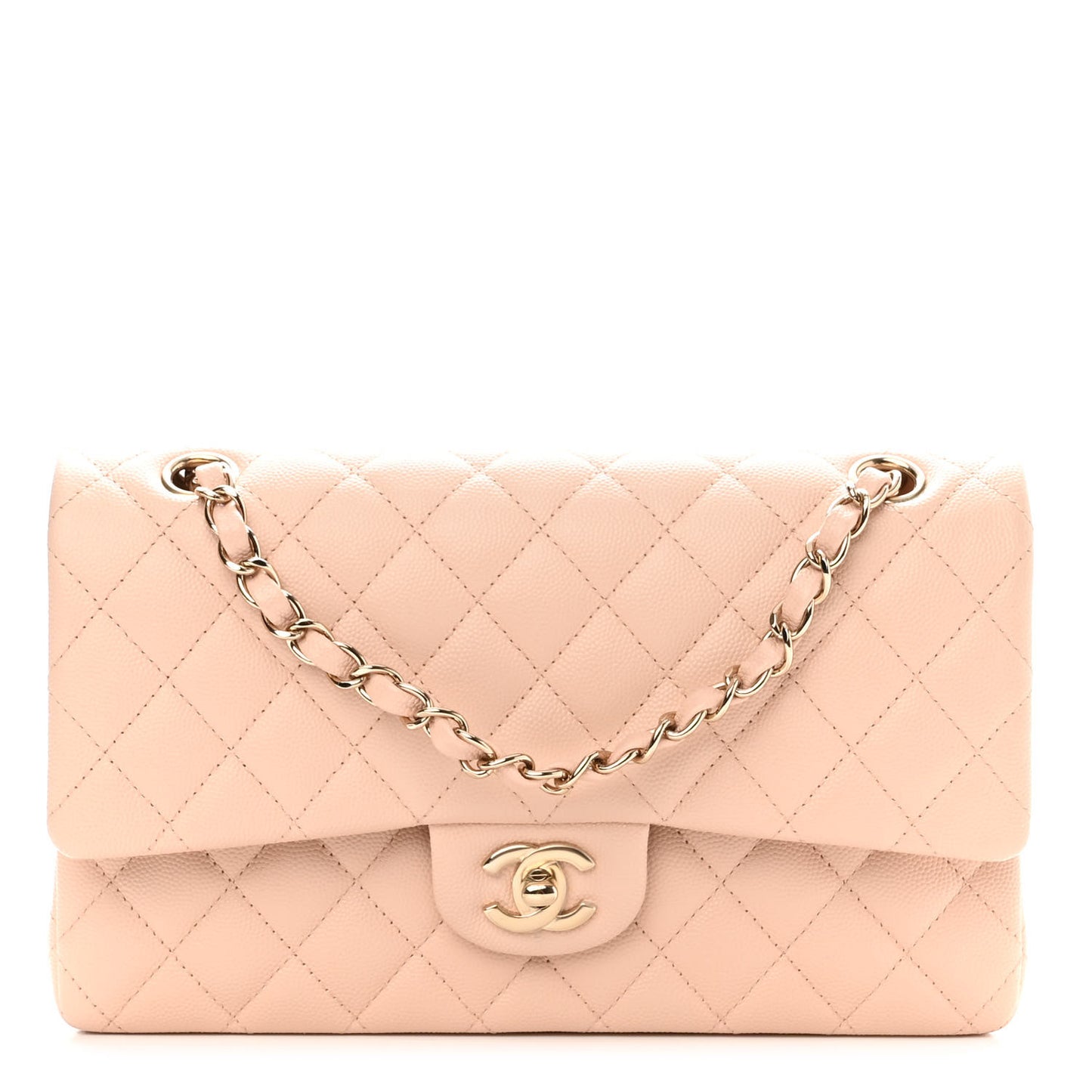 Caviar Quilted Medium Double Flap Light Beige