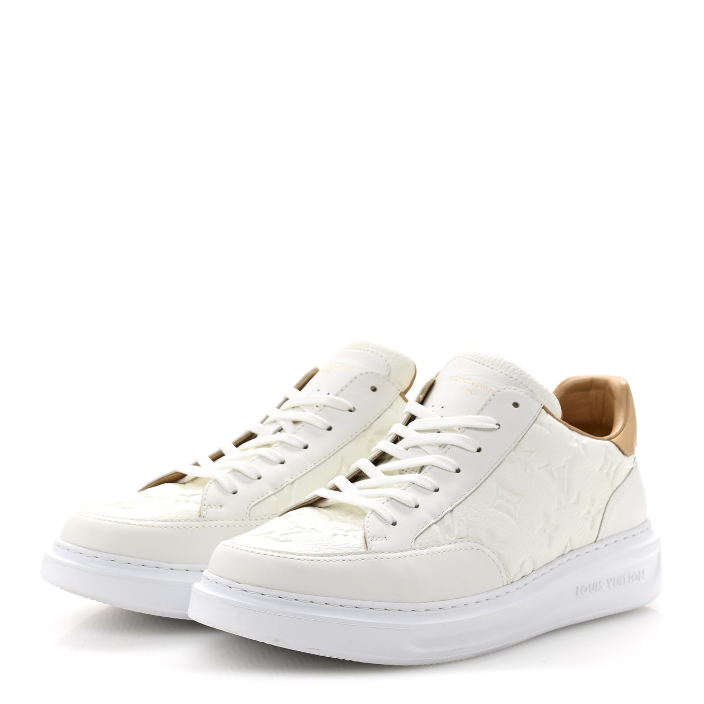 Grained Calfskin Embossed Monogram Mens Beverly Hills Sneakers 8.5 White