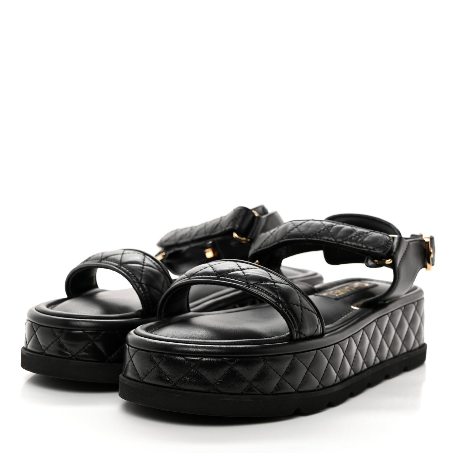 Lambskin Quilted Platform Sandals 39 Black