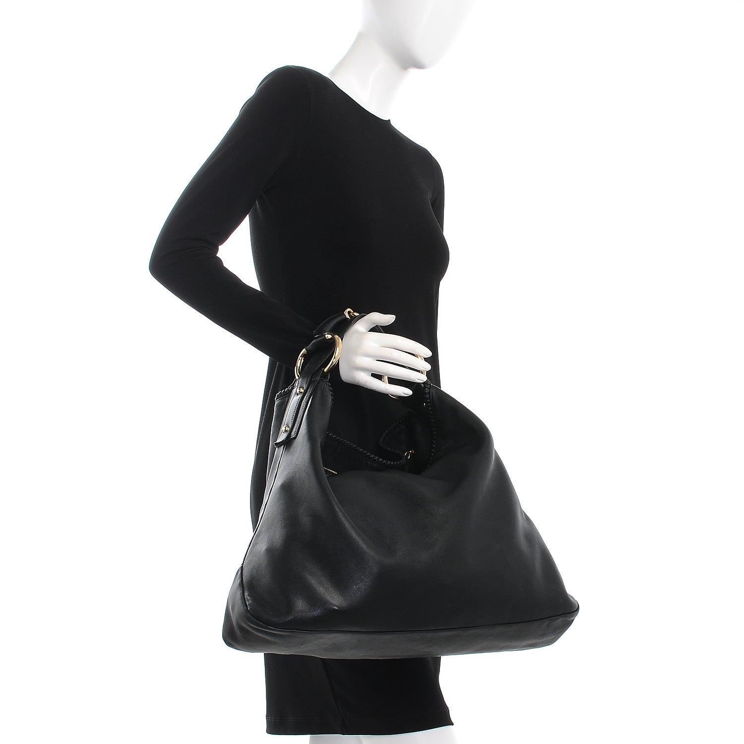 Gucci Calfskin Large Horsebit Chain Hobo Black 2 of 9